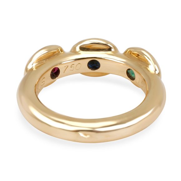 Chaumet Three Stone Sapphire, Emerald & Ruby Gemstone Ring in 18K Yellow Gold - Picture 4 of 5